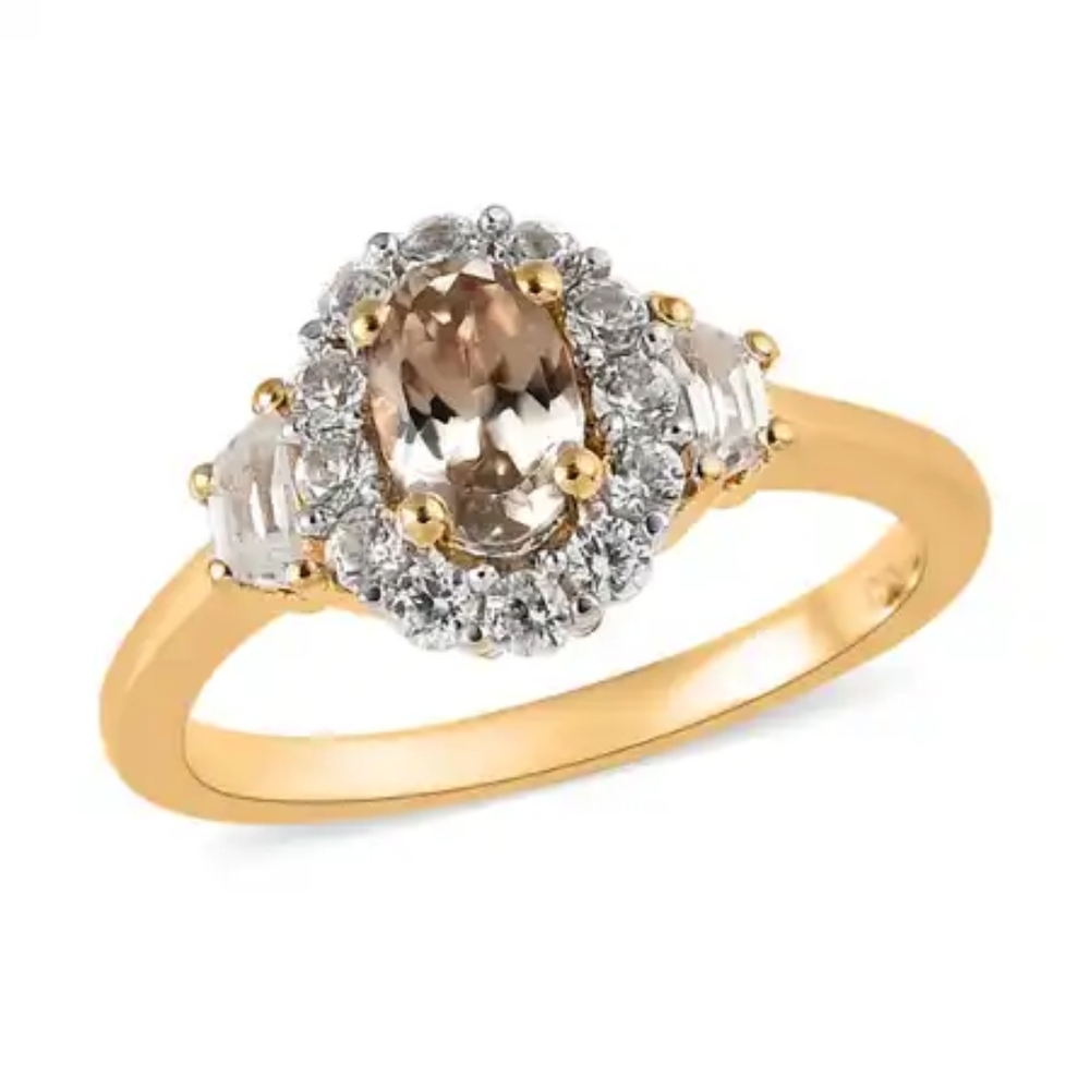 NWT Rare Genuine Turkizite Halo Ring in Vermeil Yellow Gold Over Sterling Silver